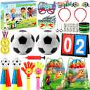 Soccer Party Favors Pack, 30PCS Soccer Game Day Decorations, Kids Soccer Cheer Set with Mini Soccer Balls Horns Scoreboard Medals Headbands, Soccer Birthday Party Supplies Gifts for Boys Girls