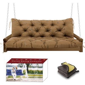 3 Seat Outdoor Swing Cushions with Cleaning Cloth - 5" Thick Waterproof UV Resistant Polyester for Wooden Patio Swing/Glider/Garden Porch Bench (60*40*5 in, Brown)