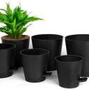 YOPIKUU Plant Pots 8/7/6.5/6/ 5.5/5 Inch Self Watering Planters,6 Pack Flower Pots Planters with Deep Reservior and High Drainage Holes for Indoor Outdoor Plants,Succulents, African Violet (Black)