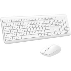 Wireless Keyboard and Mouse Combo, Full Size Silent Ergonomic Keyboard and Mouse, Long Battery Life, Optical Mouse, 2.4G Lag-Free Cordless Mice Keyboard for Computer, Mac, Laptop, PC, Windows(White)