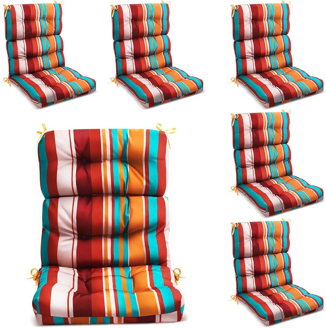 6 Pack High Back Outdoor Chair Cushions Bulk Waterproof Indoor Outdoor Chair Cushion Seat and Back Rocking Chair Cushion Thickened Patio Chair Pad for Indoor and Outdoor (Colorful Strip)