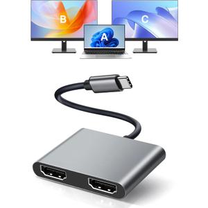 USB C to Dual HDMI Adapter, with 2 4K@60Hz HDMI Docking Station, Type C to HD Splitter for 2 Monitors, Suitable for MacBook Air/Pro, Dell, HP, Lenovo, Chromebook, Surface USB Type C Laptops