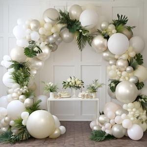 White Ivory Balloon Arch Kit Double Stuffed Pearl White Sand Cream Balloon Garland Beige Blush Balloons for Baby Bridal Shower Birthday Baptism Wedding Bachelorette Party Decor