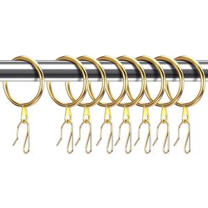 30 Pieces Metal Drapery Curtain Rings and 30 Pieces Hanging Metal Curtain Drapery Pin Hooks for Window Door Shower(32 mm,Gold)