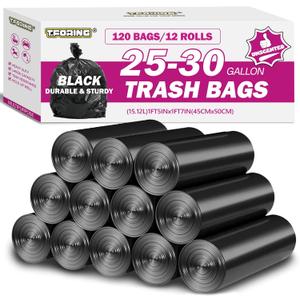 25-30 Gallon Trash Bags Black 120 Count - 32" x 36" Large Kitchen Garbage Bags, 20+ Gallon Trash Can Liners Unscented, Multipurpose for Home, Office, Daily Household Use