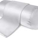 2 Packs Round Neck Pillow Cover, 16 x 5.9 Inch Soft Satin Bolster Pillowcases Cylinder Case Cover, Cervical Cylindrical Roll Pillows Cushion With Hidden Zipper for House Home Decor (Silver Gray)