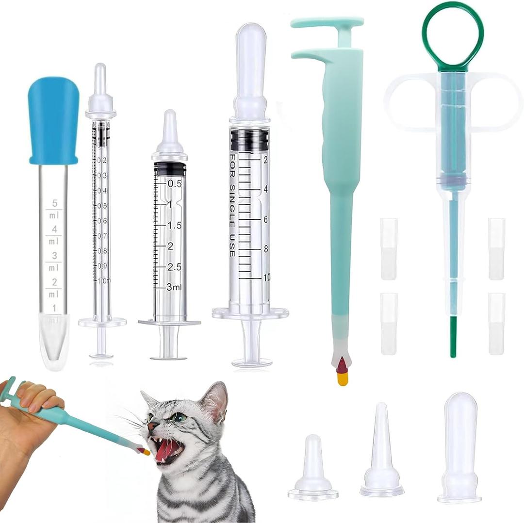 Cat Pill Shooter, Pet Pill Dispenser, Pet Syringe & Dropper wirh Replacement Nipples, Suitable for Kittens, Puppies and Wild Animals