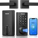 Philips WiFi Keypad Door Lock with Handle, Built-in WiFi, APP Remote Control, Voice & Fingerprint Unlock, Smart Locks for Front Door with Auto Lock, Digital Front Door Lock Set, Keyless Entry Deadbolt