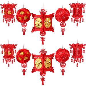 Zhengmy 10 Pcs Red Chinese Fu Paper Lanterns 2026 New Year Lucky 3D Felt Lantern Chinese Lunar Spring Festival Celebration Hanging Decorations for New Year Wedding Party, 10 x 14 Inch(Mixed Style)