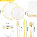 I00000 50 Guests Clear Gold Plastic Plates, Gold Disposable Dinnerware Set Includes: 100 Plastic Plates, 50 Silverware Set, 50 Disposable Cups, 50 Napkins Perfect for Party & Wedding