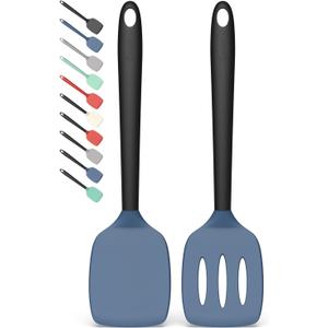 Coukre 2 Pack Silicone Spatula Set, High Heat Resistant, BPA Free Kitchen Spatula, Solid & Slotted Turner for Non-Stick Pans, Sauting, and Flipping (2, DarkBlueBlack)