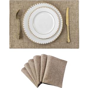 Home Brilliant Fabric Cotton Placemats Set of 6 Heat Resistant Dining Table Place Mats Kitchen Table Mats, Natural Linen