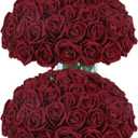 Coferset 50pcs Burgundy Artificial Roses Flowers in Bulk,Velvet Fake Rose with Long Stem Realistic Artificial Roses for Wedding Bouquets, DIY Centerpieces, Romantic Home & Party Decorations