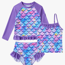 BFUSTYLE Girls Swimsuit 3 Pieces Rash Guard Kids Long Sleeves Bathing Suit 3-8 Years Sun Proction Swimwear Tankini, Purple