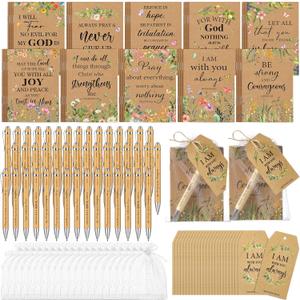 200 Pcs Christian Gifts Bulk Sets Bible Verse Religious Ballpoint Pen and Notebook Gift Set with Thanks Tags Organza Bag Gift Bulk for Women Church Christian Party Favors(Retro Color,Floral)