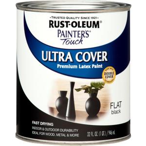 Rust-Oleum 1976502 Painter's Touch Latex Paint, Flat Black 32 Fl Oz, 1 Quarts, (Pack of 1)