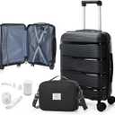 Vacuum Compression Carry On Luggage 22x14x9 Airline Approved,20-Inch Small Carry On Vacuum Travel Luggage With Wheels And TSA Lock,Lightweight Durable Hard Shell Suitcases With Pumps,Black