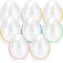 10 Inch Giant Clear Easter Eggs Fillable 8Pcs Jumbo Plastic Easter Eggs Large Clear Easter Egg Empty for Easter (8 Pcs - Clear with Colorful Handle (10 Inch))