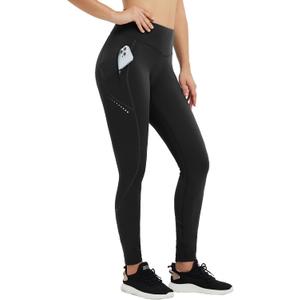 Baleaf Women's Cylcing Tights Fleece Lined Leggings Pockets Water Resistant Thermal Warm High Waisted Running Pants (Medium, Black)