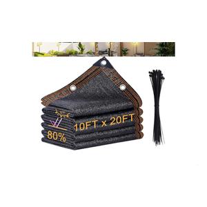 10x 20ft Garden Shade Cloth, 80% Black Mesh Tarp with Reinforced Grommets, HDPE Material Sun Shade Netting for Greenhouse, Garden, Yard Plant, Chicken Coop, Patio, Pergola