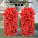 4 PCS Bougainvillea Artificial Faux Flowers Plants for Outdoor Outside Decoration,Red Fake Flowers UV Resistant Look Real Silk Long Trailing Vines for Front Door Porch Planter Urn Patio Garden Yard