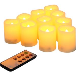 Flameless Votive Candles with Remote Control and Timer Bulk Set of 10 Tealight Candles/Realistic Outdoor Flickering Battery Operated LED Tea Lights (Batteries Included) 200Hours