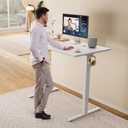 DUMOS 40 Inch Electric Standing Desk, Memory Adjustable Home Office Desk Sit Stand Up Desk for Work Home Office, Adjustable Desk, Rising Computer Table with Splice Board, Cable Management, Hook, White, Size: 40.2 inch