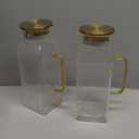 2 Pack 2 Liter/68 oz Square Glass Pitcher with Lid, Classic Stripes Water Pitchers with Handle for Fridge, Large Jug for Iced Tea, Coffee, Borosilicate Glass Carafe for Hot/Cold Brew Drink, Gold