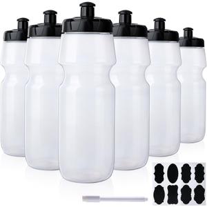 6 Pack 25 oz Sports Water Bottles Sports and Fitness Squeeze Water Bottles BPA Free come with 8 pcs Chalk Labels, 1 Pen(Dishwisher Safe)