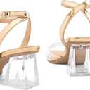 mysoft Women's Clear Heels Low Chunky Heel Open Toe Transparent Zebra Rhinestones Block Heeled Sandals Ankle Strap Shoes (Gold, 9)