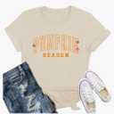 IFQ Pumpkin Shirts for Women Fall Season T-Shirt Halloween Thanksgiving Autumn Crewneck Tee XL