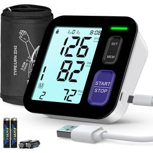 Blood Pressure Machine Upper Arm, Medium/Large BP Cuff Fit Arms from Medium 9"-17", Accurate Automatic Digital BP Monitor Home Use, Large Backlit LCD, 2-User Mode, 4 AAA Alkaline Batteries Included