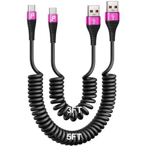 USB C Cable Fast Charging, 2Pack 3ft Coiled USB A to USB C Charge Cable for Car, USB-C Charging Cord Compatible with iPhone 17/16/15/Pro Max/Plus/Samsung Galaxy S20 S10 and More Type C Devices-Black