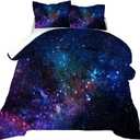 kxry Blue Purple 3D Galaxy Comforter Set Queen Size Outer Space Starry Sky Universe Bedding Sets for Girls Teens Kids 1 Comforter + 2 Pillow Cases
