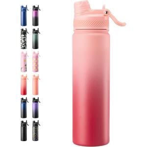 Fijinhom 24 oz Insulated Water Bottle, 2-in-1 Straw and Spout Lid Stainless Steel Insulated Bottle, Leak-Proof, Double Wall Vacuum, Keep Cold 24H for Outdoor, Sports, Travel, School (Red Gradient)