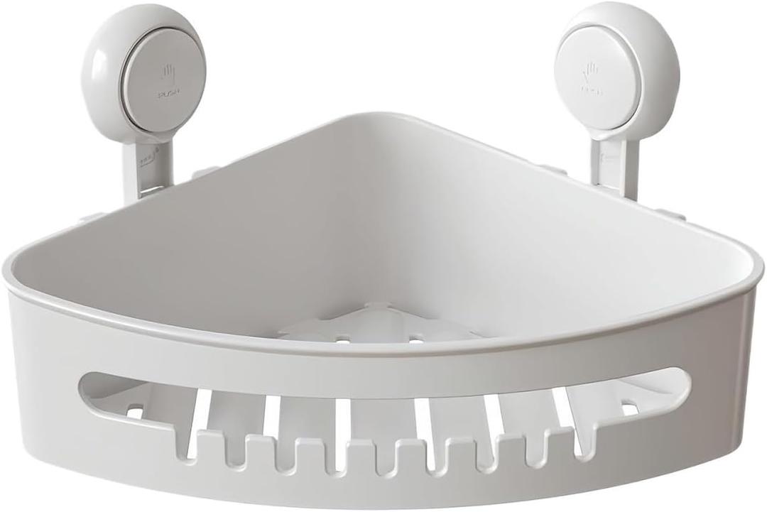 Shower Caddy Shelf Organizer Rack Corner Shower Caddy Suction Cup Plastic Shower Shelf Basket Wall Mounted Shower Organizer Bathroom Shelves Basket, 13*3.3*10in, White