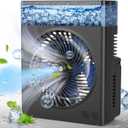 Portable Misting Fan, 8000mAh 8-Inch Rechargeable Water Cooling Mist Fan with 600mL Water Tank, Quiet USB Battery Powered, Perfect Cooling for Camping Home Outside Office (Black)