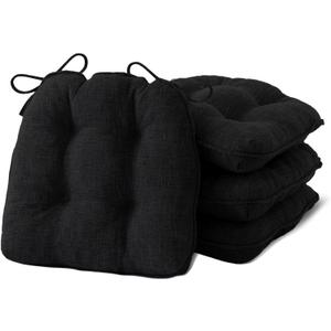 Chair Cushions for Dining Chairs Set of 4, Kitchen Chair Cushions, Chair Pads with Ties and Non Slip Backing, Tufted Memory Foam Seat Cushion 4 Pack, 18" x 18" x 4", Black