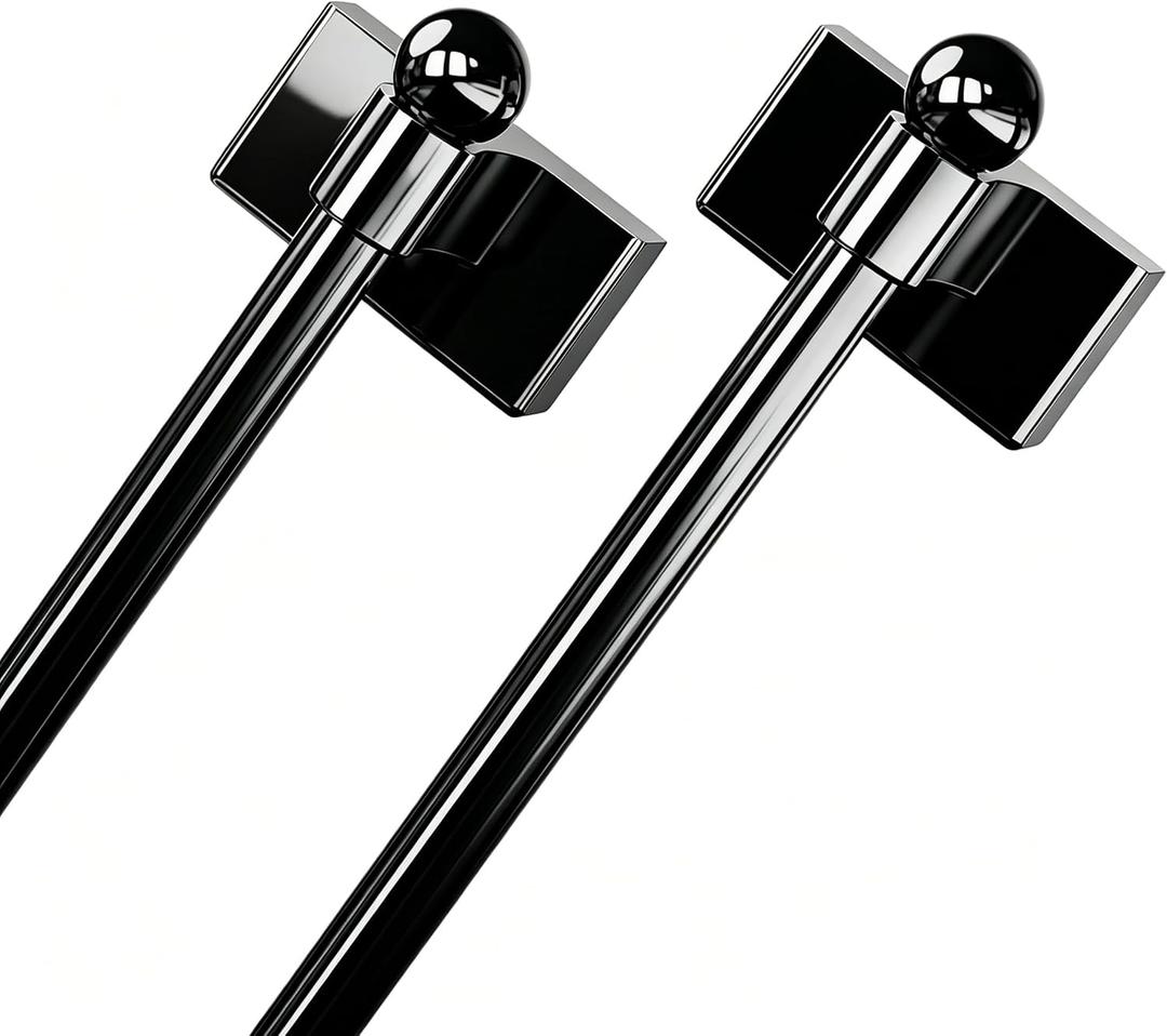 2pack Magnetic Curtain Rod for Metal Doors with Adjustable length, from 16 inches to 28 inches, suitable for any steel and iron surface, diameter 1/2 inch(BLACK, 16-28 Inch 2 Pack)