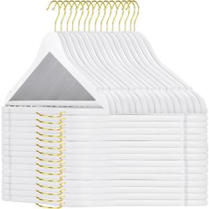 TOPIA HANGER Wooden Hangers 30 Pack, White Wood Coat Hanger with 360 Swivel Gold Hook, Non Slip Pants Bar and Shoulder Notches for Camisole, Jacket, Pants, Smooth Finish Clothes Hangers -CT34WG30