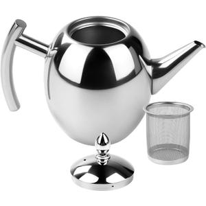 Tea Kettle, 1L Large Stainless Steel Teapot Coffee Pot with Removable Filter for Home, Hotel, Cafe, Bar, Restaurant, Silver