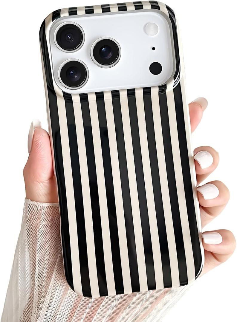 Yeddabox for iPhone 17 Pro Case Cute Striped Phone Case Soft TPU Slim Shockproof Phone Cover for Women Girls, Black