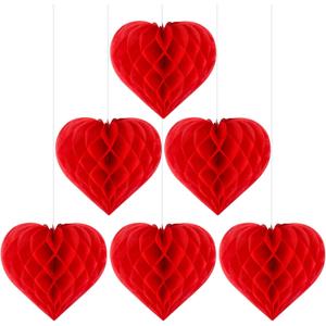 Bencailor 6 Pcs Valentines Day Honeycombs Party Decoration 12 Inch Heart Honeycomb Decoration Paper Pom Poms Honeycomb Balls Paper Ornaments Valentine Hanging Decorations for Home Decor (Heart)
