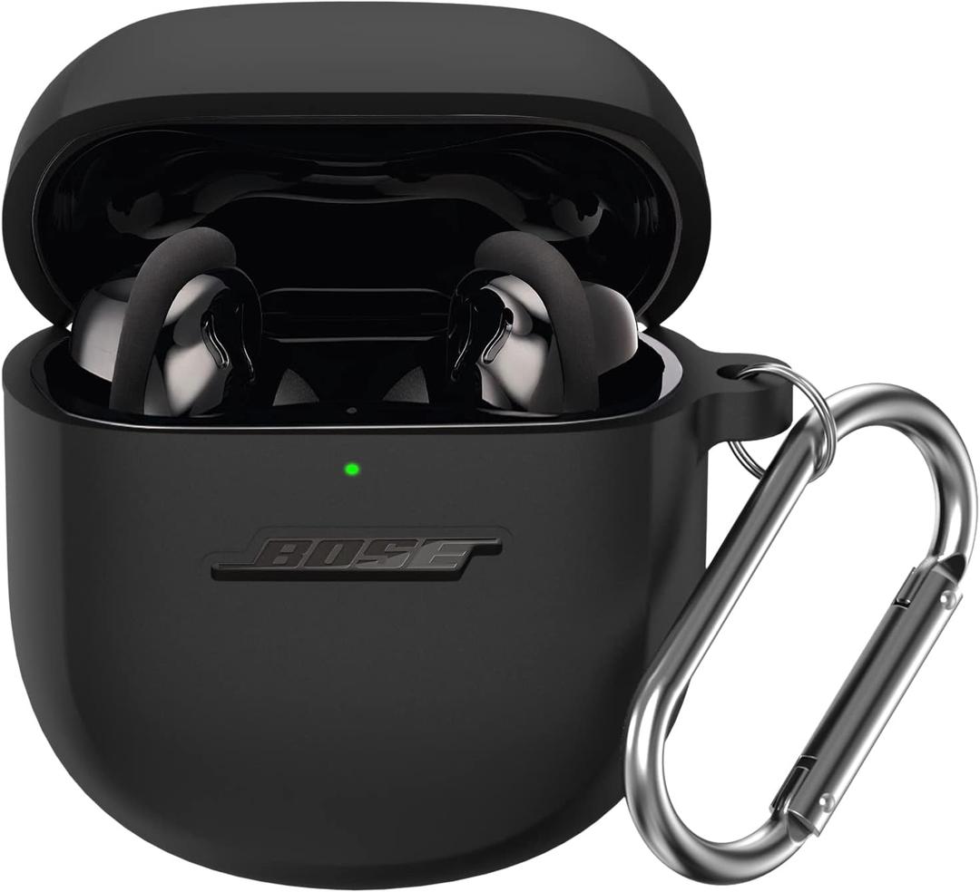 Case for Bose QuietComfort Earbuds II(2022)& New Bose QuietComfort Ultra Case (2023), WOFRO Silicone Protective Skin Cover for New Bose QuietComfort Earbuds 2 Accessories with Carabiner (Black)