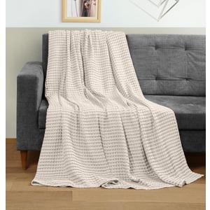 Utopia Bedding Khaki 100% Cotton Waffle Blanket 300 GSM [Throw - 50x60 Inch] Soft Lightweight Breathable Bed Blanket for All Season