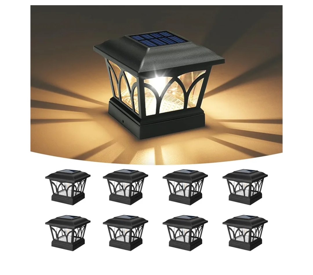 VOLISUN Solar Post Cap Lights Outdoor 8Pack, with Edison LED Bulbs, Fence Post Lights Solar Powered for Garden Fence Deck Mailbox Yard Porch, 2 Brightness Setting, Fits 4x4 5x5 6x6(Slate Black)