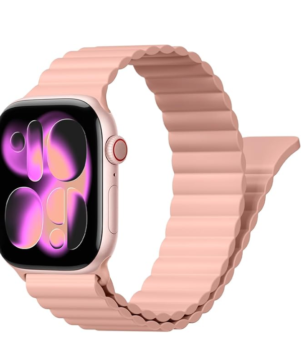 Magnetic Sport Bands for Apple Watch Band 40mm 38mm 41mm 42mm 44mm 45mm 46mm iWatch bands for Women Men,Silicone Loop Strap Wristband for Apple Watch Series 11 10 9 8 7 6 5 4 3 SE 3/2nd Ultra/3/2 49mm (Pink)