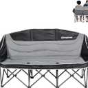 KingCamp 3 Person Camping Chair, Oversized 660lbs Heavy Duty Loveseat for Adults Portable Folding XL 2 Person Couch Padded Comfortable Three Seat with Cup Holder for Outdoor Lawn Backyard, Black/Grey