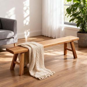 Narrow Entryway Bench Farmhouse Wood End of Bed Bench 20" 32" 39" 47" 55" 63" 71" 79" Sturdy Stable Skinny Long Benchs for Bedroom Hallway Dining Room Porch Easy to Assemble Natural Finish(32")
