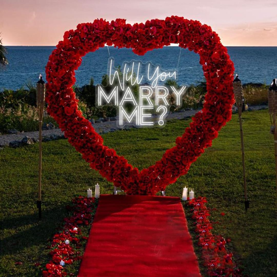 Will You Marry Me? Neon Sign -Size:23inch- Custom Large Wedding LED Neon Light Home Wall Decor Wedding Engagement Party Backdrop Decoration Personalized Gift for Her neon Art-Cool White